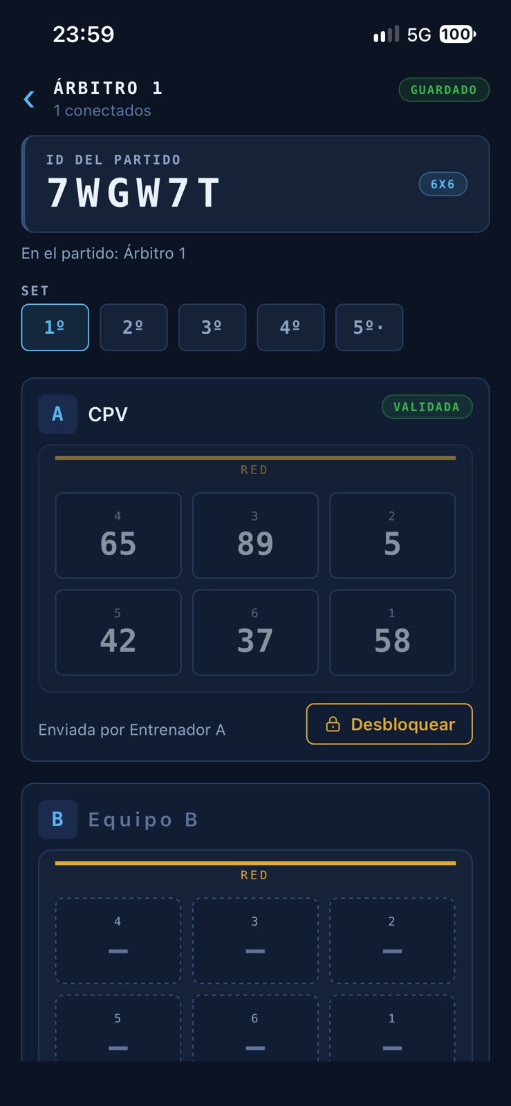 VB Rotate: el árbitro 1 recibe y valida las rotaciones de ambos equipos